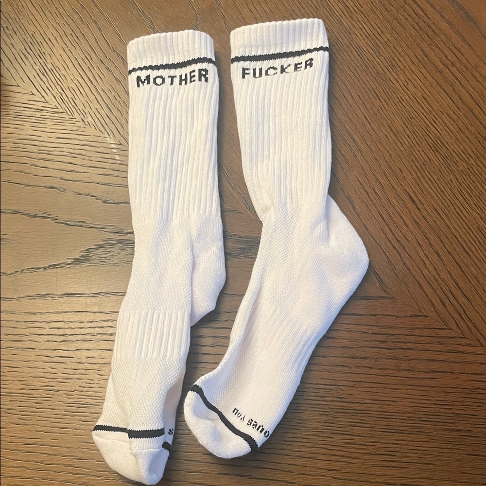 White MOTHER Graphic Socks